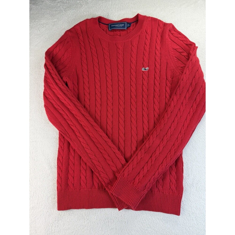 Vineyard Vines Boys Red Cable Chunky Sweater Size L(14)Cotton Cashmere Christmas